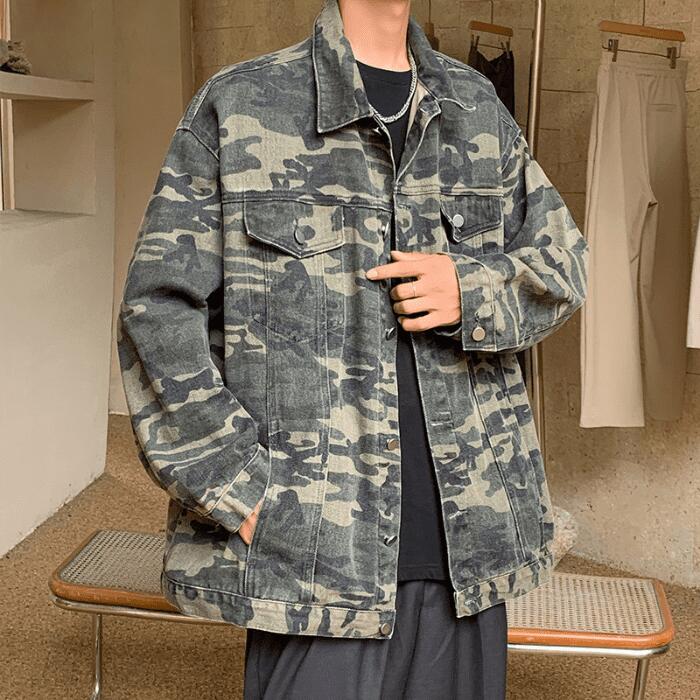 デニムジャケット　ベスト　カモジャケット　迷彩 楽天市場】迷彩ジャケット アウター メンズ カモフラデニム韓国