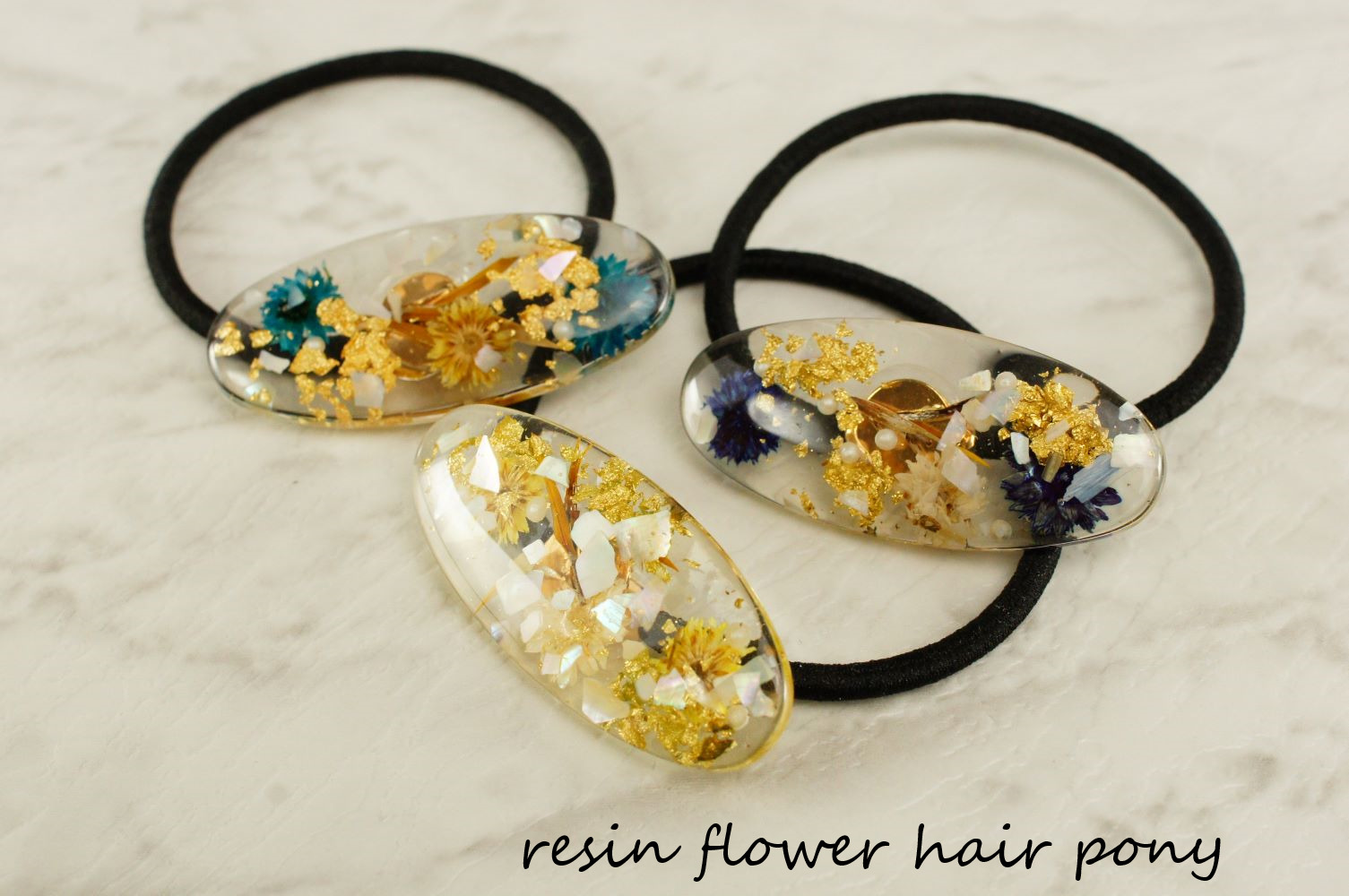 No.2431 ハンドメイド　ヘアゴム　レジン　ドライフラワー クリアレジンお花のヘアゴム ブラウン ボタニカル ドライ