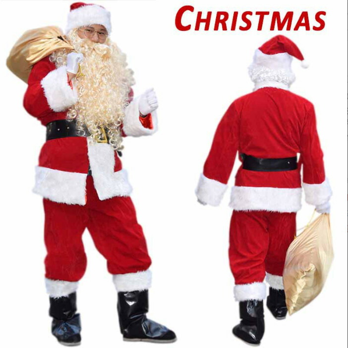 違うサンタクロース サンタコス 厚手 クリスマス サンタクロース コスプレ メンズ ゴージャス トップス ズボン 帽子 ひげ 10点セット サンタコスチューム 大きいサイズ X'mas パーティー イベント メンズサンタクロース 変装 仮装