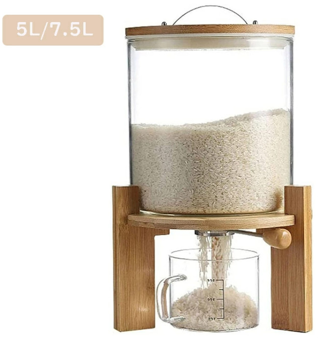 密閉米びつふた付き収納ジャー 5L /7.5L　ガラスシリアルディスペンサー収納ジャーセット気密収納容器キッチン収納容器　残量見える 計量 密閉　 キッチン収納 保存容器 小麦粉 コーヒー豆 台所保存 穀物収納 ライスボックス おしゃれ