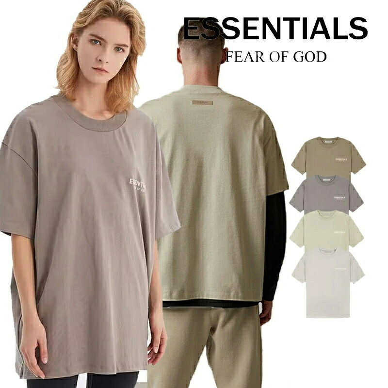 FOG ESSENTIALS ロゴタイプ 半袖プルオーバー プルオーバー T-shirt 両面ロゴタイプ うしろ側刷り上げる 刷り上げる メンズ レディース 厚地の外套大きさ 象牙色 フィアオブゴッド Fear Of God ユニ一発やる 春夏 夏 半袖 置き目品 男女兼用
