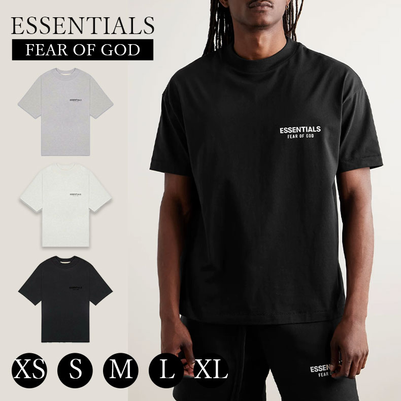 FOG ESSENTIALS ロゴタイプ 半袖プルオーバー プルオーバー T-shirt 両面ロゴタイプ うしろ側刷り上げる 刷り上げる メンズ レディース 厚地の外套大きさ 象牙色 フィアオブゴッド Fear Of God ユニ一発やる 春夏 夏 半袖 置き目品 男女兼用