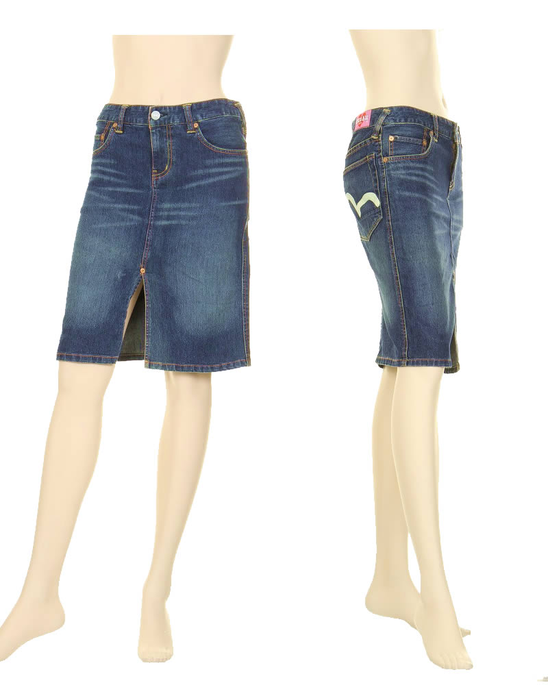 evisu エヴィス　デニムミニスカート 2-in-1 オールオーバーロゴジャカードレギュラーフィットデニム