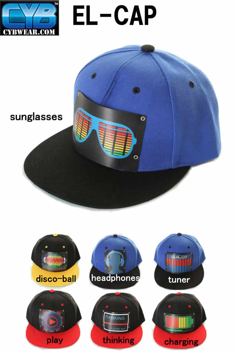 【LED光るキャップフルセット】CYB WEAR EL(Electro-Luminescent) CAP ヒカル 帽子 NEWYORK ニューヨーク Black×Red Yellow Blue カラフル 小物 レディース メンズ【シーワイビー NEW YORK クラブ DJ 派手 目立つ イベント 送料込み】