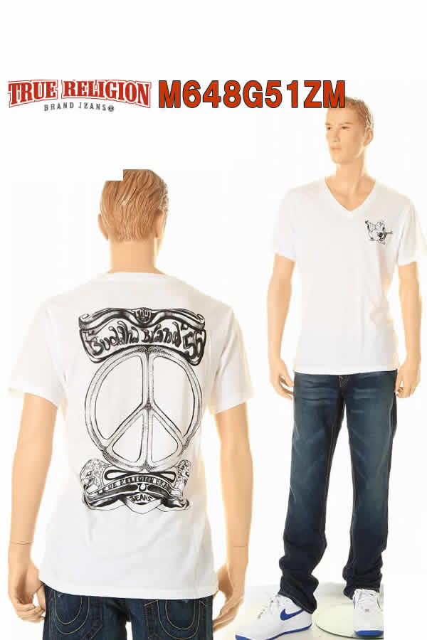 TRUE RELIGION【トゥルー レリジョン】PEACE CRYSTAL TEE SHIRT 天下太平 結晶 Vのど首ティーシャツ (白いこと) LOT M648G51ZM