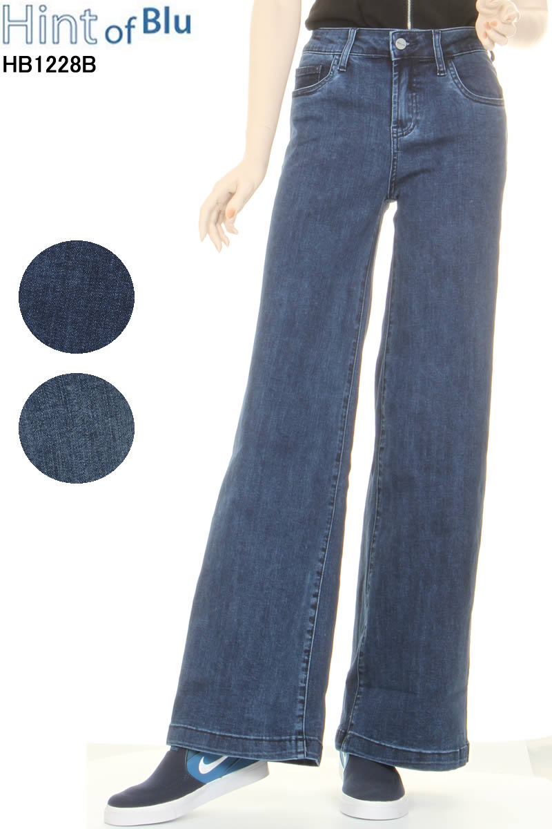 Hint of Blu ヒントオブブルー HB1228B 古典派音楽 ワイドレッグ デニム レディースワイドパンツ 太陽フレアデニム ジーンズズボン下 美脚【レディースフワイドパンツ 伸ばすことジーンズ ジーンズズボン下 ワイドフレアパンツ レディースデニムパンツ 美脚 新品】 ボトムス-パンツ