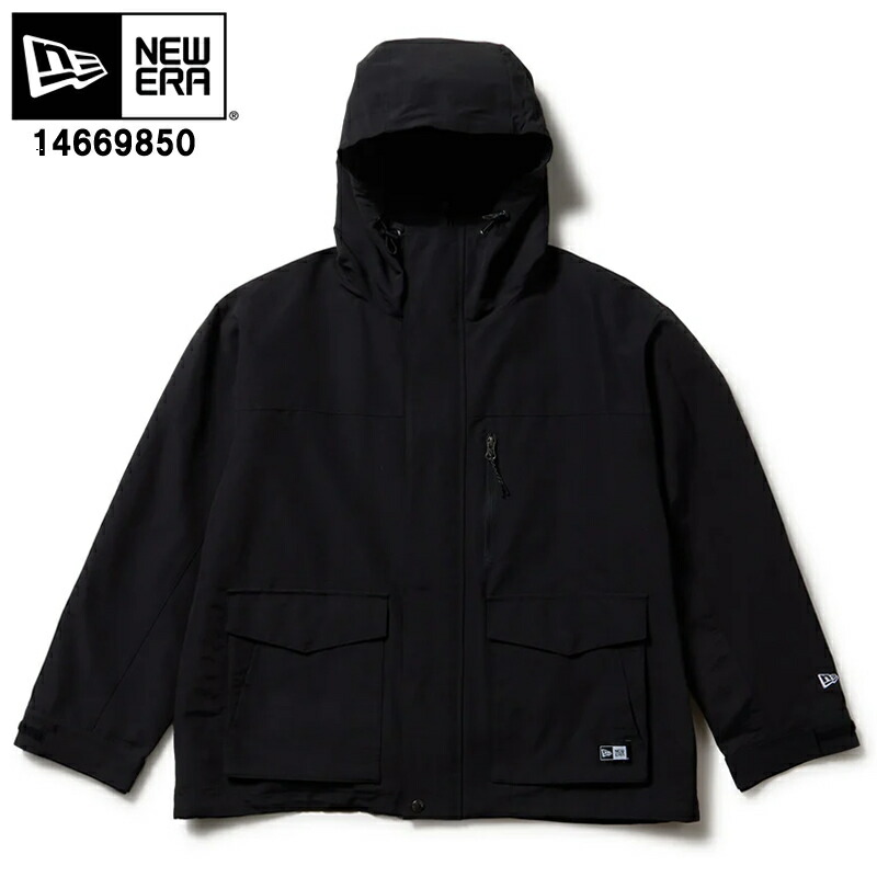 NEW ERA 14682676 マウンテンパーカ ボックスロゴ ウーブンパッチ ブラック アウター ジャケット フーディー【ニューエラ アウター ジャンパー メンズアウター ブルゾン 羽織 撥水 軽量 ロゴ アウトドア スポーツ 運動 ユニセックス 新品】