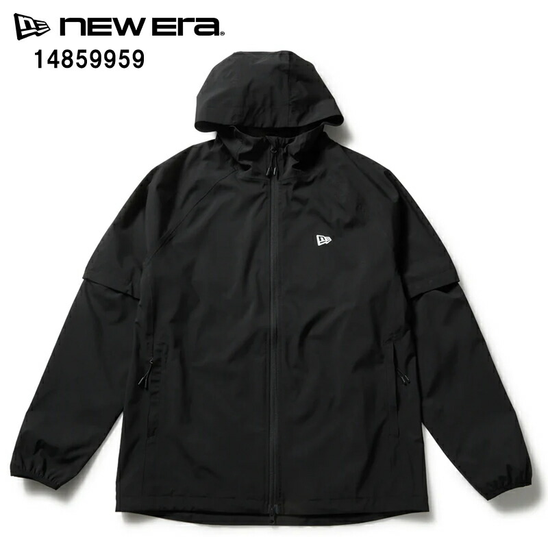 NEW ERA ニュー内鰓 14859959レインジャケット フーディー 2-way 一とおりロゴタイプ 黒いこと ゴルフ【ニュー内鰓 レインウェア レインジャケット 上衣 雨合羽 透湿 撥水 ユニ一発やる ニュー内鰓ゴルフ 前掛け 新品】