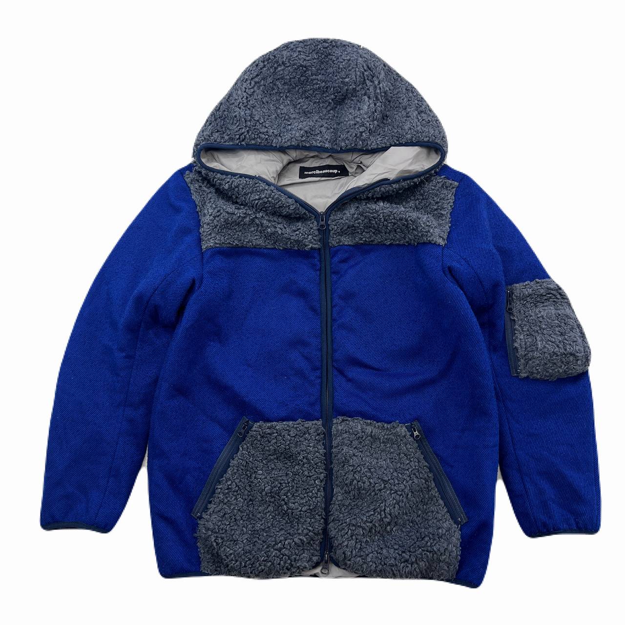 【中古】 メルシーボークー フリースジャケット レディース Lサイズ相当 ブルー グレー ビッグシルエット パーカー ボア