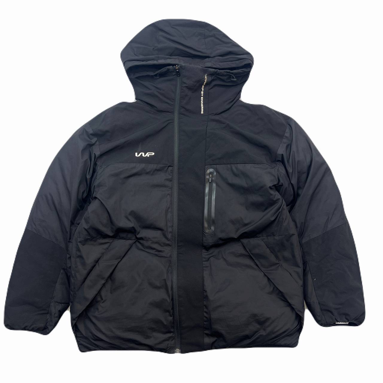 【中古】 ザ ワープ 中綿ジャケット メンズ Lサイズ ブラック 止水ジップ 防寒 アウター ジャンパー 中綿パーカー 黒 シンプル テック系 アーバンアウトドア
