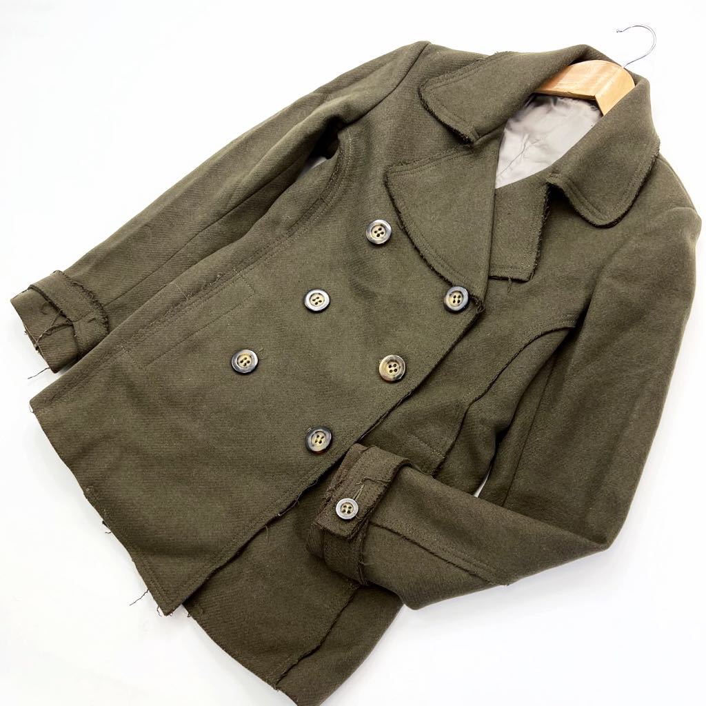 【中古】 イタリア製 ☆ Vintage55 落ち着いた大人の雰囲気◎ ピーコート ジャケット コート レディース 上品♪ オリーブ カーキ 42 三崎商事■S924