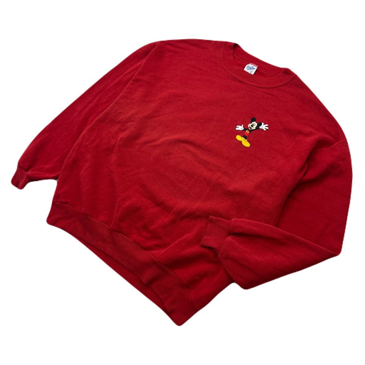 【中古】 90s Velva Sheen ベルバシーン レトロ ミッキー 背面プリント スウェット シャツ トレーナー レッド XL 秋冬 アメカジ 古着 S4237