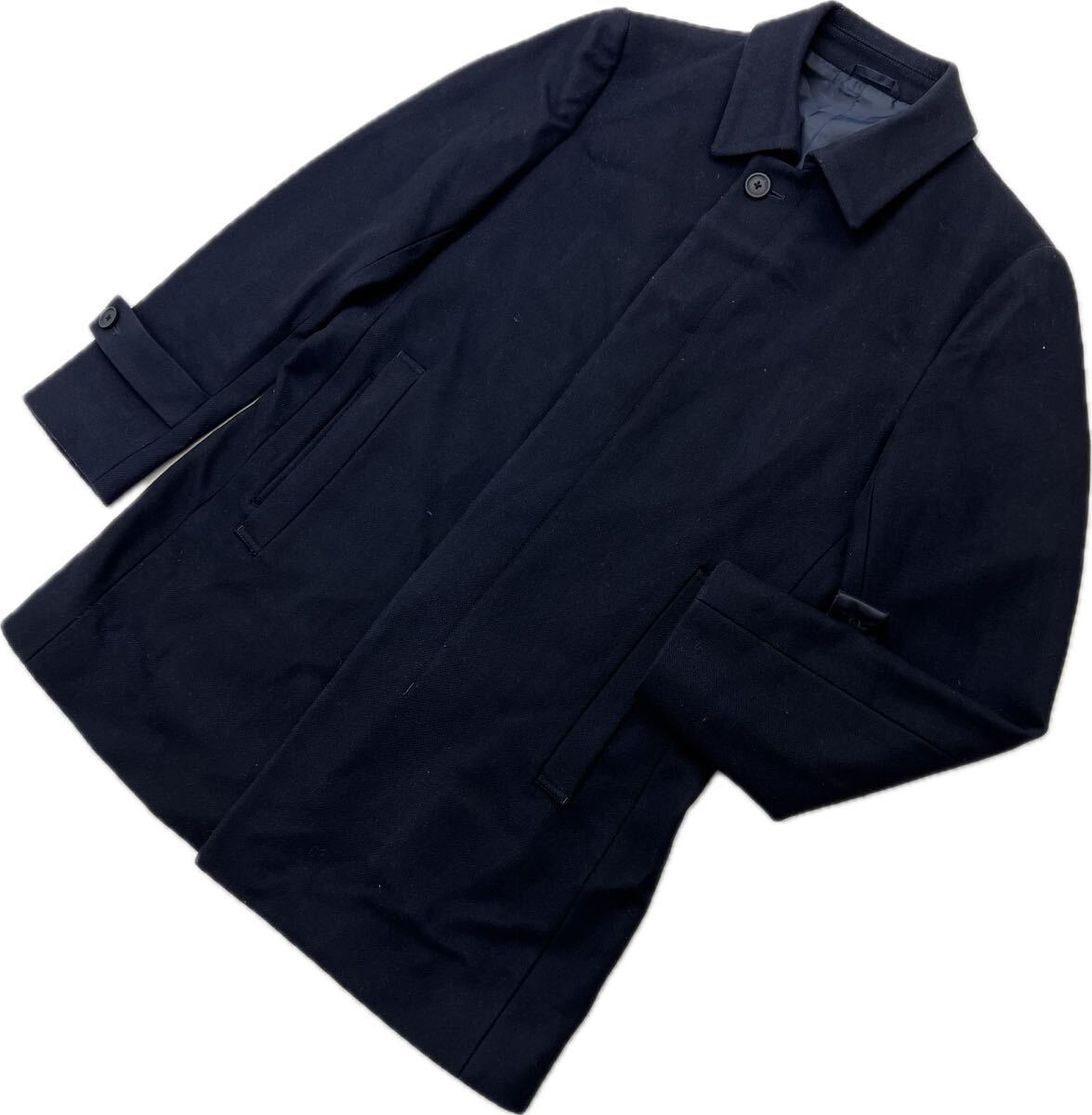 【中古】 Calvin Klein ☆ カルバンクライン ウール カシミヤ混 ステンカラー コート ダークネイビー 濃紺 34 メンズ 秋冬 大人カジュアル■S3821