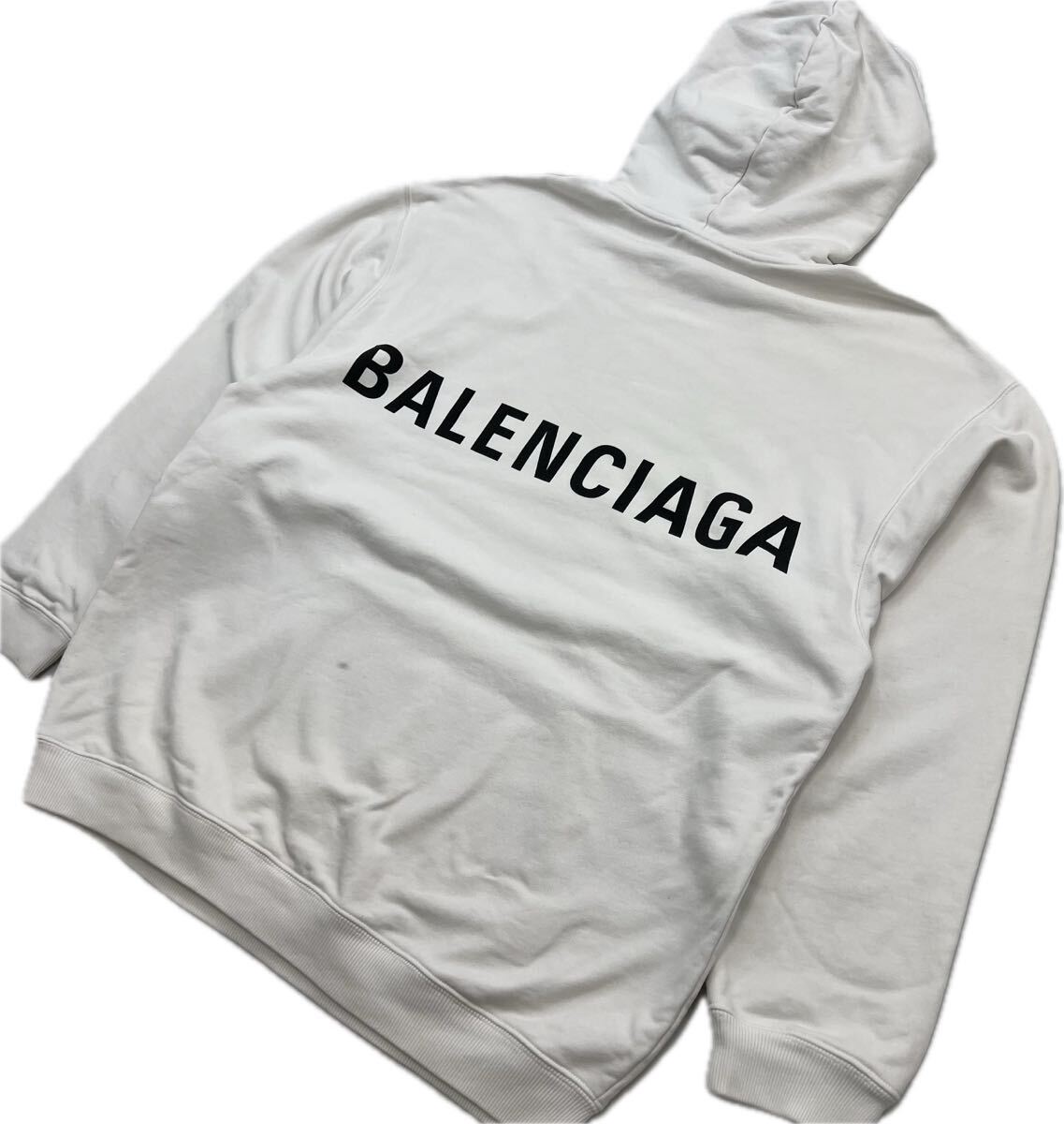 【中古】 BALENCIAGA ☆ バレンシアガ 置き目 うしろ側ロゴタイプ プルオーバーオーバーサイズ 汗水 パーカー 白いこと S 秋冬 流行り物 表どおり■S3695