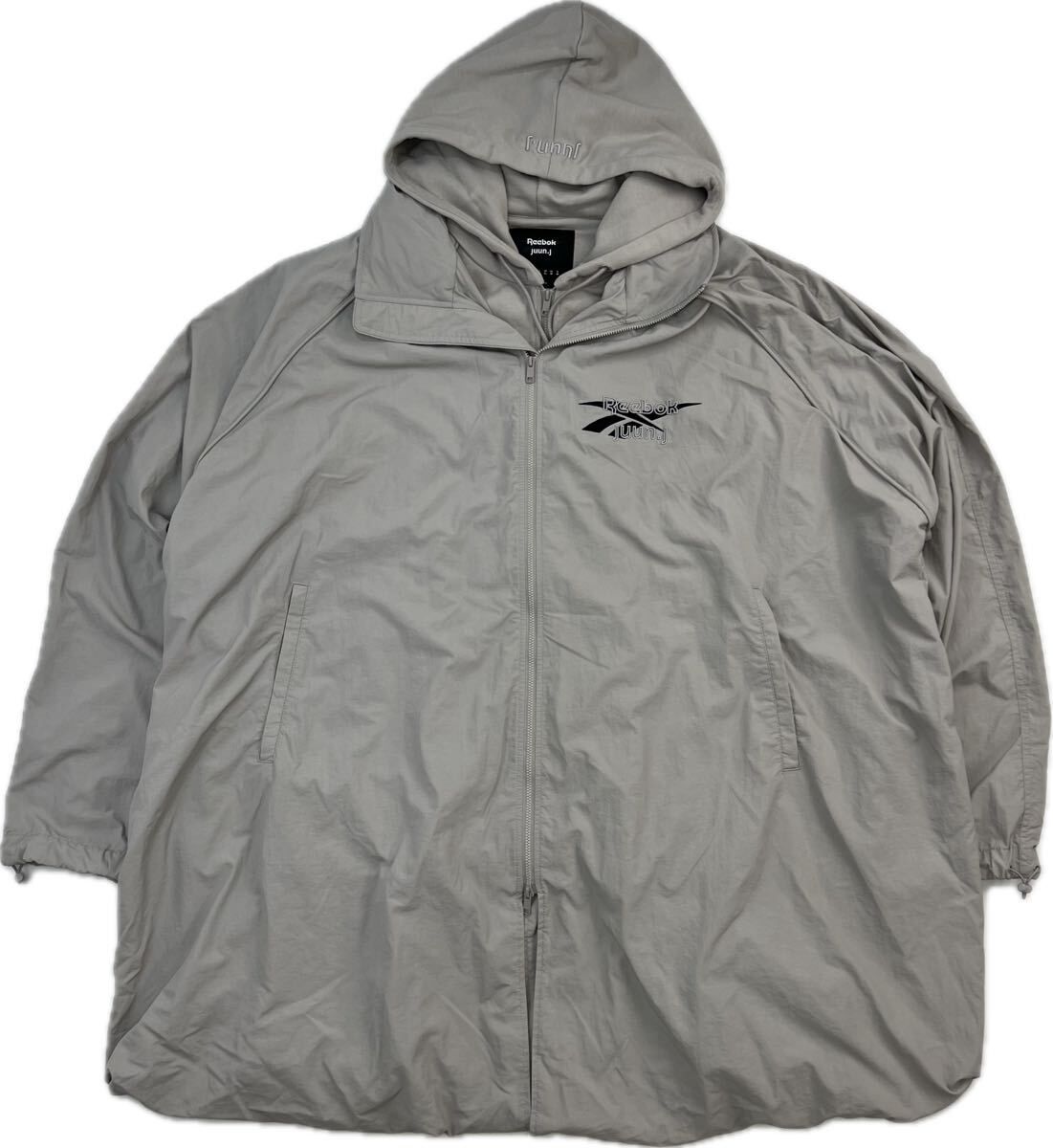 【中古】良品 ☆ JUUN.J × Reebok LHP リーボック ジュンジー グレー ナイロン コート フード着脱 オーバーシルエット M モード ストリート■S4029