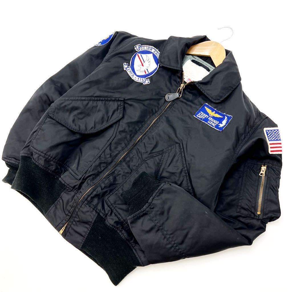 【中古】 TOPGUN ☆ トップガン 当時物 正規オリジナル CWU-45/P USMC フライトジャケット L ブラック 男の生き様◎ 戦闘機 ミリタリー■BA163｜MYSTERIES店