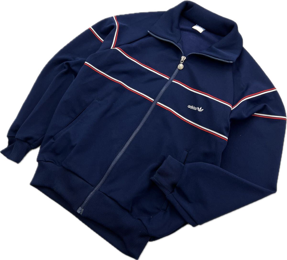 【中古】 70s 80s ☆ adidas トラックジャケット ジャージ ジャケット ネイビー M ストリート ヴィンテージ デサント アディダス ドラマ着用■BG232|MYSTERIES店