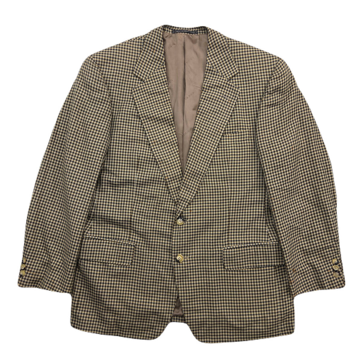 【中古】 GUCCI グッチ スイス製 テーラードジャケット メンズ 50サイズ 千鳥 ストライプ ブラウン系 正規 ●BJ288｜MYSTERIES店