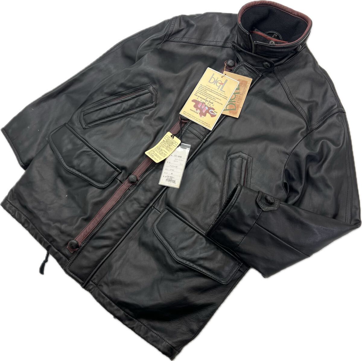 【中古】 タグ付き ☆ BIG L レザーウェア ラムナッパ レザー ジャケット コート ウールライナー ブラック 48 秋冬 紳士 大人カジュアル 古着■DD269|MYSTERIES店
