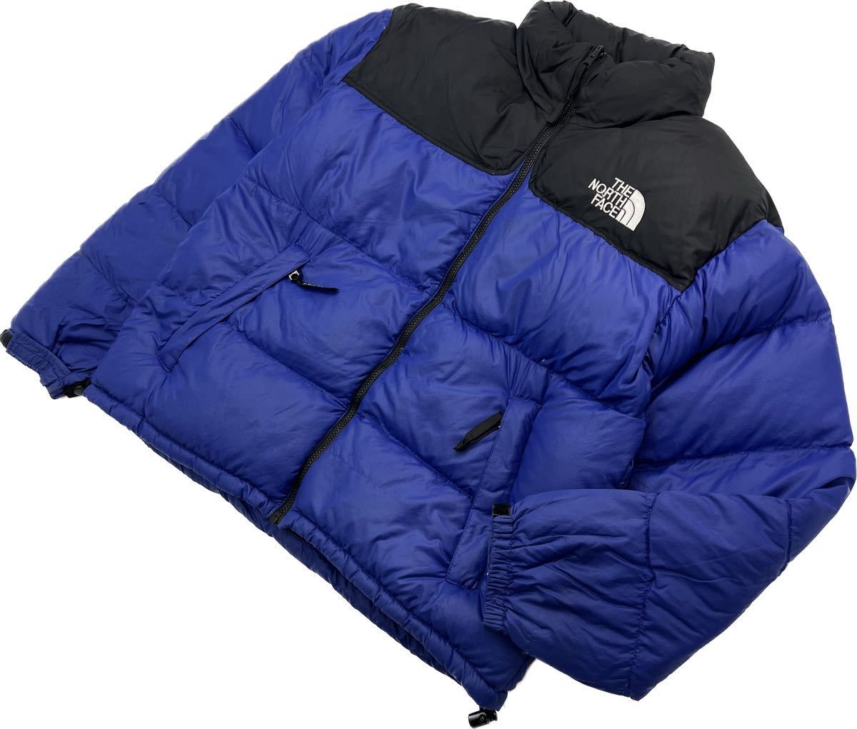 【中古】 THE NORTH FACE ☆ 人気 ヌプシ ダウンジャケット ブルー ブラック M アウトドア ストリート スタイル ノースフェイス NF002YO 正規■ED248|MYSTERIES店