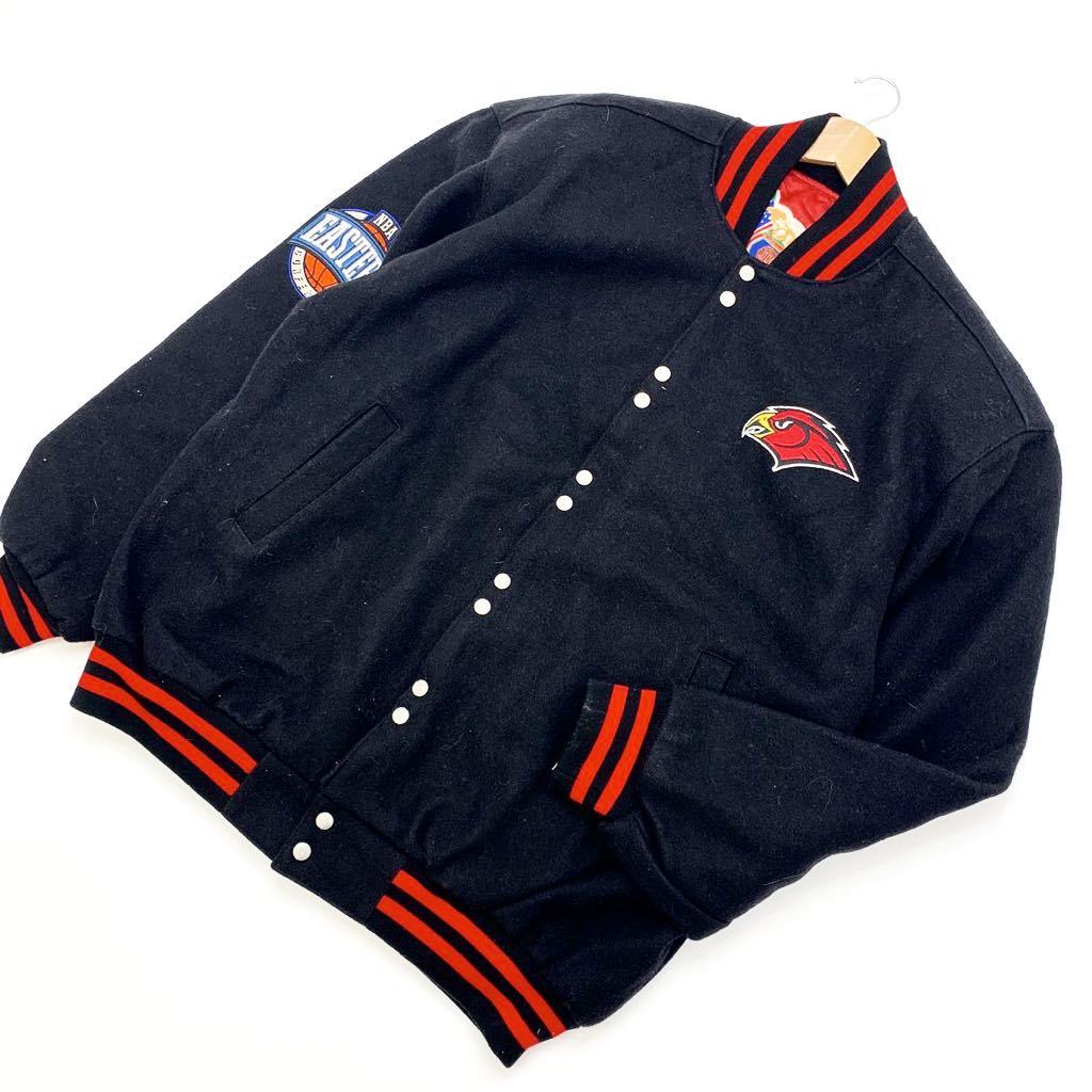 【中古】 NBA アトランタホークス Atlanta Hawks 5XL スタジアムジャンパー メルトン スタジャン ブラック Jeff Hamilton ジェフハミルトン■FA122|MYSTERIES店