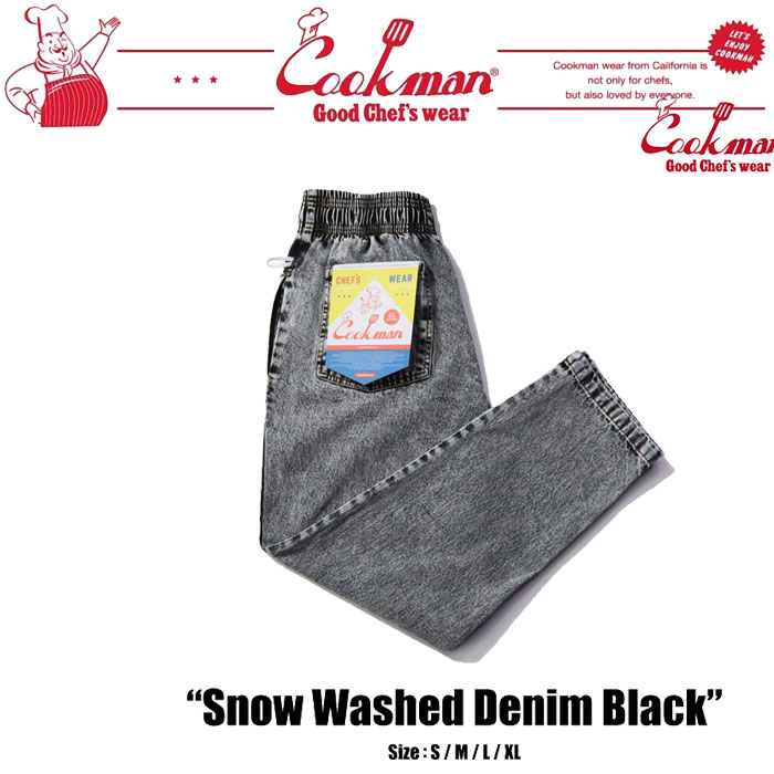 即納 ごはん炊きマン COOKMAN 料理人ズボン下Snow Washed Denim Black ウォッシュ ジーンズ 黒いこと 231-31814