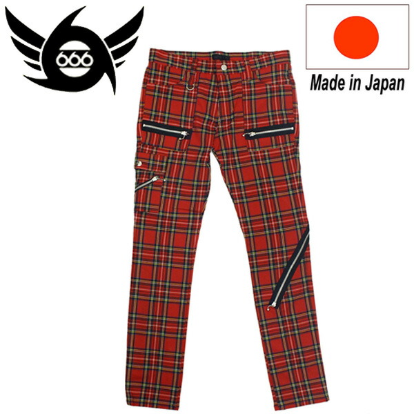 定め事取りまわし店 666 ORIGINAL Army Zip Jeans (アーミージップジーンズ) レッドタータンチェック SOP115