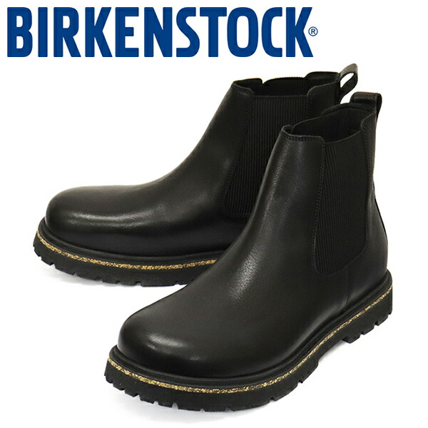 正規取扱店 BIRKENSTOCK (ビルケンシュトック) 1025764 HIGHWOOD Slip On Mid ハイウッド ナチュラルレザーサイドゴアブーツ BLACK レギュラー幅 BI378
