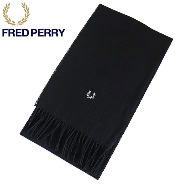 正規取扱店 FRED PERRY (フレッドペリー) C4126 LAMBSWOOL SCARF ラムウール スカーフ 184 BLACK FP542｜THREE WOOD 店