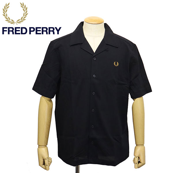 正規取扱店 FRED PERRY (フレッドペリー) M1745 COMPRESS MESH REVERE COLLAR SHIRT  カラーシャツ  102 BLACK FP588