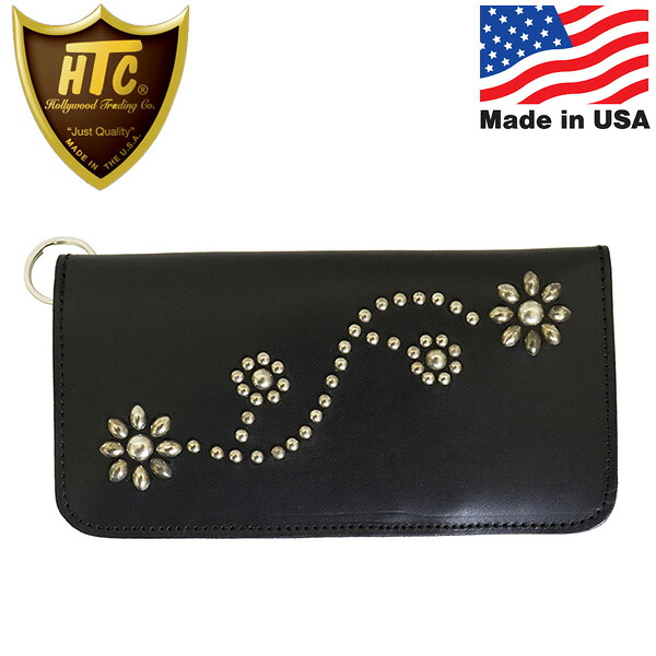 正規取扱店 HTC(Hollywood Trading Company) T-1 Wallet #24 ロングウォレット ブラックレザーxシルバースタッズ｜THREE WOOD 店