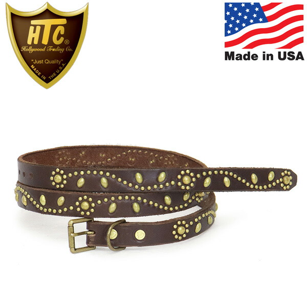 正規取扱店 HTC(Hollywood Trading Company) Belt #SN-32 Studs 0.75インチ ベルト ダークブラウンレザーxブラススタッズ