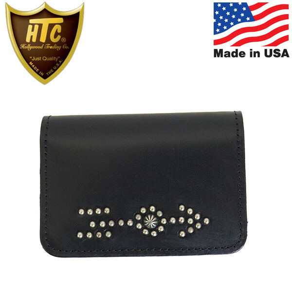 置き目取りまわし店 HTC (Hollywood Trading Company) Multi Card Case #BONE\u0026ARROW Unbrella マルチプルウォレット 黒いことなめし革xシルバースタッズ