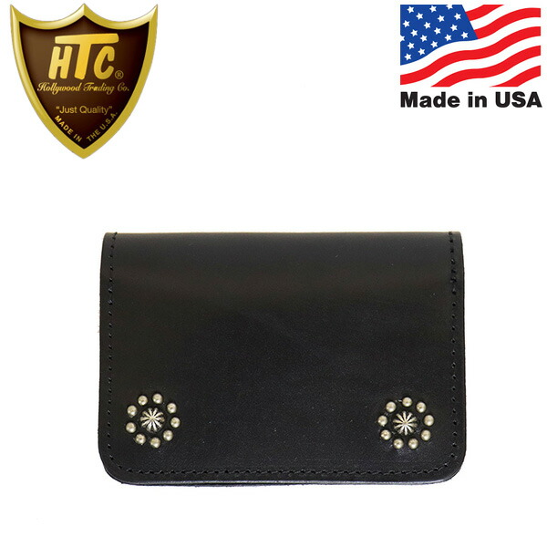 定め事取りまわし店 HTC (Hollywood Trading Company) Multi Card Case #Flower Umbrella マルチプルウォレット 黒いことなめし革xシルバースタッズ