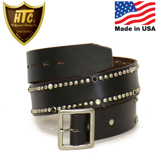 定まり取りまわし店 HTC(Hollywood Trading Company) Belt #20 Stone 7 1.75in なめし革三尺帯 黒いことなめし革xシルバースタッズx黒いこと石ころxせつ然たる石ころ