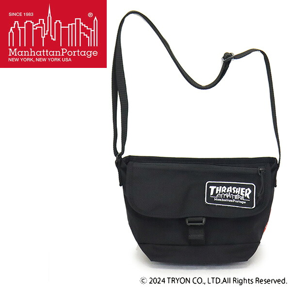 正規取扱店 ManhattanPortage (マンハッタンポーテージ) 1603FZPEP THRASHER Flap Zipper Pocket メッセンジャーバッグ BLACK MP057