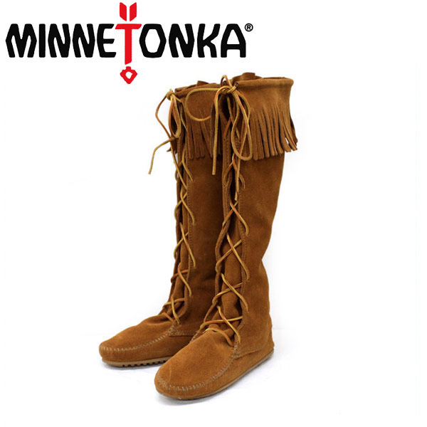 【新品未使用】ミネトンカブラウン スエード フリンジニーハイブーツ size 8 美品❤MINNETONKA 【ミネトンカ】 フリンジ ショートブーツ 23.5