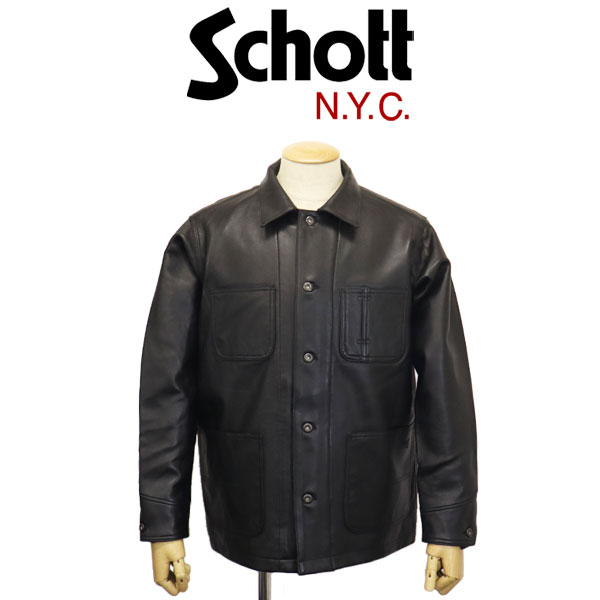 正規取扱店 Schott (ショット) 3950079 LAMB LEATHER COVERALL JACKET ラムレザー カバーオール ジャケット 10(09)BLACK｜THREE WOOD 店