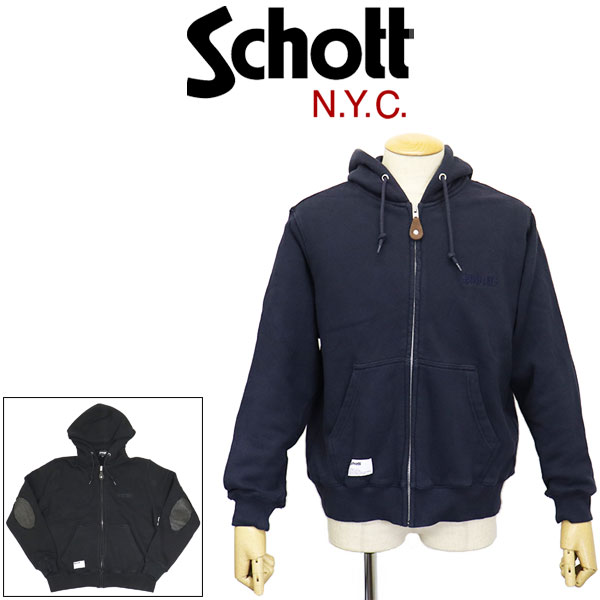 置き目取りまわし店 Schott (打つこと) 5231003 LEATHER ELBOW PATCH ZIP HOODED SWEAT なめし革 エルボーパッチ ジップパーカー フーディー 全2色