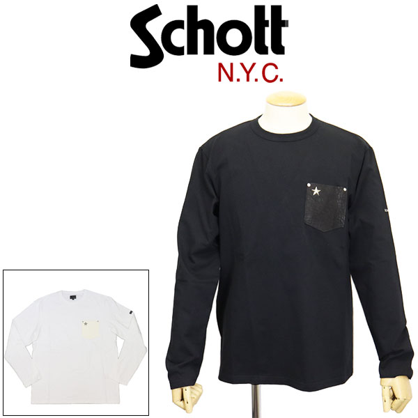 置き目取りまわし店 Schott (打つこと) 5930003 LETHER POKET LS TEE なめし革衣嚢 ロング捩り プルオーバー 全2色