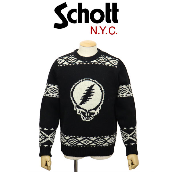 正規取扱店 Schott (ショット) 2240016 47038 クルーネック セーター with GRATEFUL DEAD STEALIE SKULL グレイトフルデッド スティールスカル 09(10)BLACK 13,024円