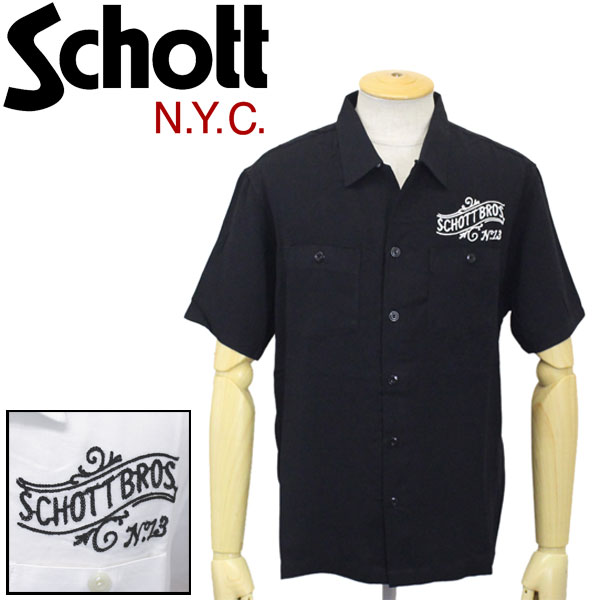 Schott 黒 半袖　ワークシャツ 楽天市場】Schott（ショット） 刺繍 TC ワーク シャツ ローズ
