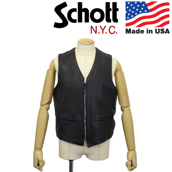 定め事取りまわし店 Schott (打つこと) 3951001 193V LEATHER VEST なめし革より良い 10 BLACK