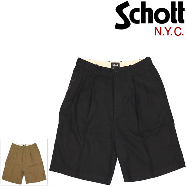 正規取扱店 Schott (ショット) 6113001 LINEN SHORTS リネン ショーツ 全2色|THREE WOOD 店