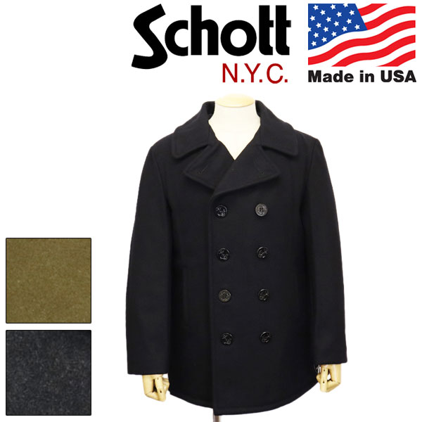 定まり取りまわし店 Schott (打つこと) 7658 740US 24薬局衡オンス PEACOAT メルトン ピーコート 日本別注 亜米利加製 全3色