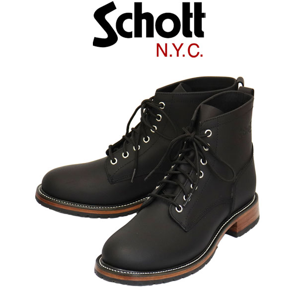 正規取扱店 Schott (ショット) OSC S25506 Magnum Boots マグナム プレーントゥ レザーブーツ Black SCT021