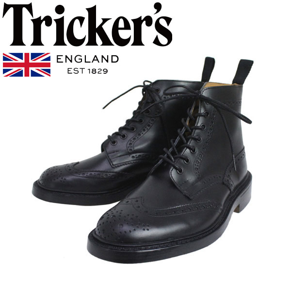 置き目取りまわし店 Tricker\u0027s トリッカーズ 2508M COUNTRY BROGUE(カントリーブローグ) ダブルレザーソール ブラックボックスカーフ TK009