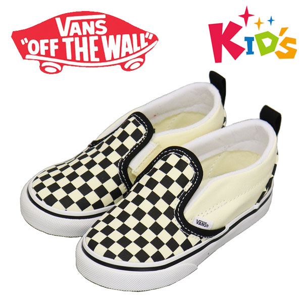正規取扱店 VANS (ヴァンズ バンズ) Kids 幼児用 VN0A34885GX Td Slip-On スリッポン キッズ トドラー スニーカー (Checkerboard) Black x Whte VN572