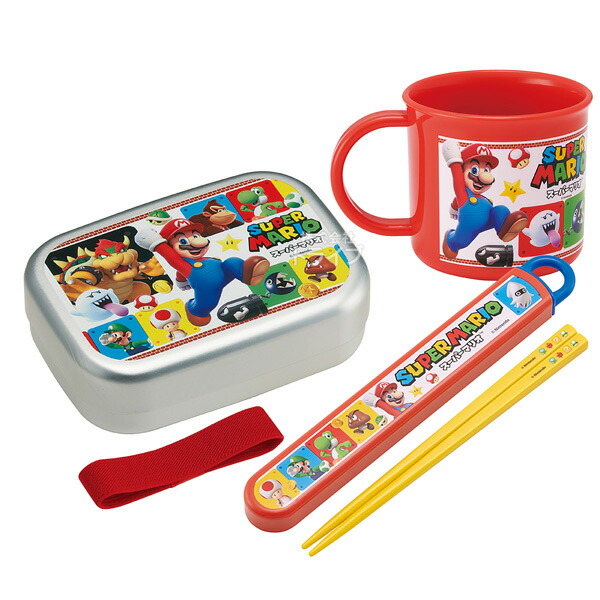 スーパーマリオ お買得１０点セット アルミお弁当箱 370ml トリオ 巾着 2WAY水筒580ml コップ コップ袋 レジャーシート 抗菌おしぼり スーパーマリオ お買得４点セット 抗菌 アルミお弁当箱