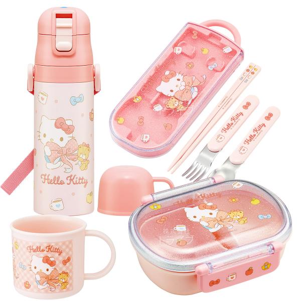 ハローキティ　お弁当箱+水筒セット　レトロ 楽天市場】ハローキティ ビッグリボン お買得4点セット 抗菌 お弁当箱